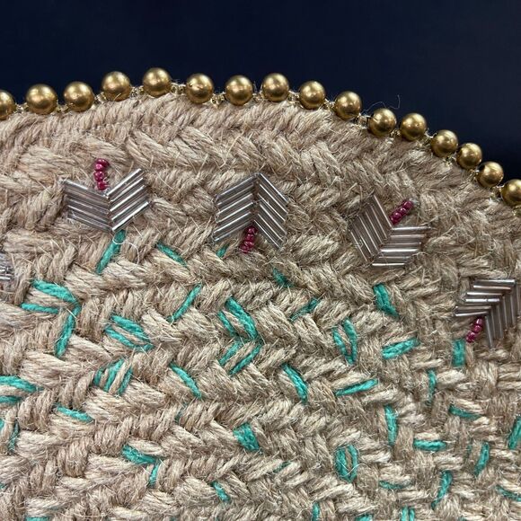 Antik Kraft Jute Clutch Natural Material Zip Up Half Circle Purse Bag - Picture 3 of 8